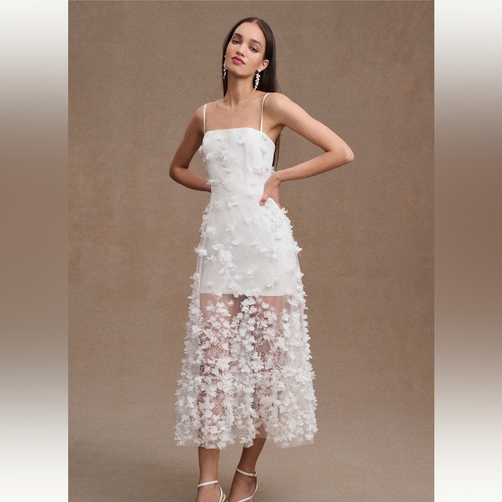 Helsi Audrey Square Neck Floral Appliqué Sheer Midi Dress (Medium)